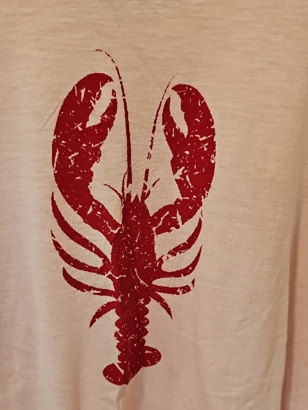 LOFT Light Pink Tee with Red Distressed Lobster Graphic; EUC; Size XL - Picture 2 of 4